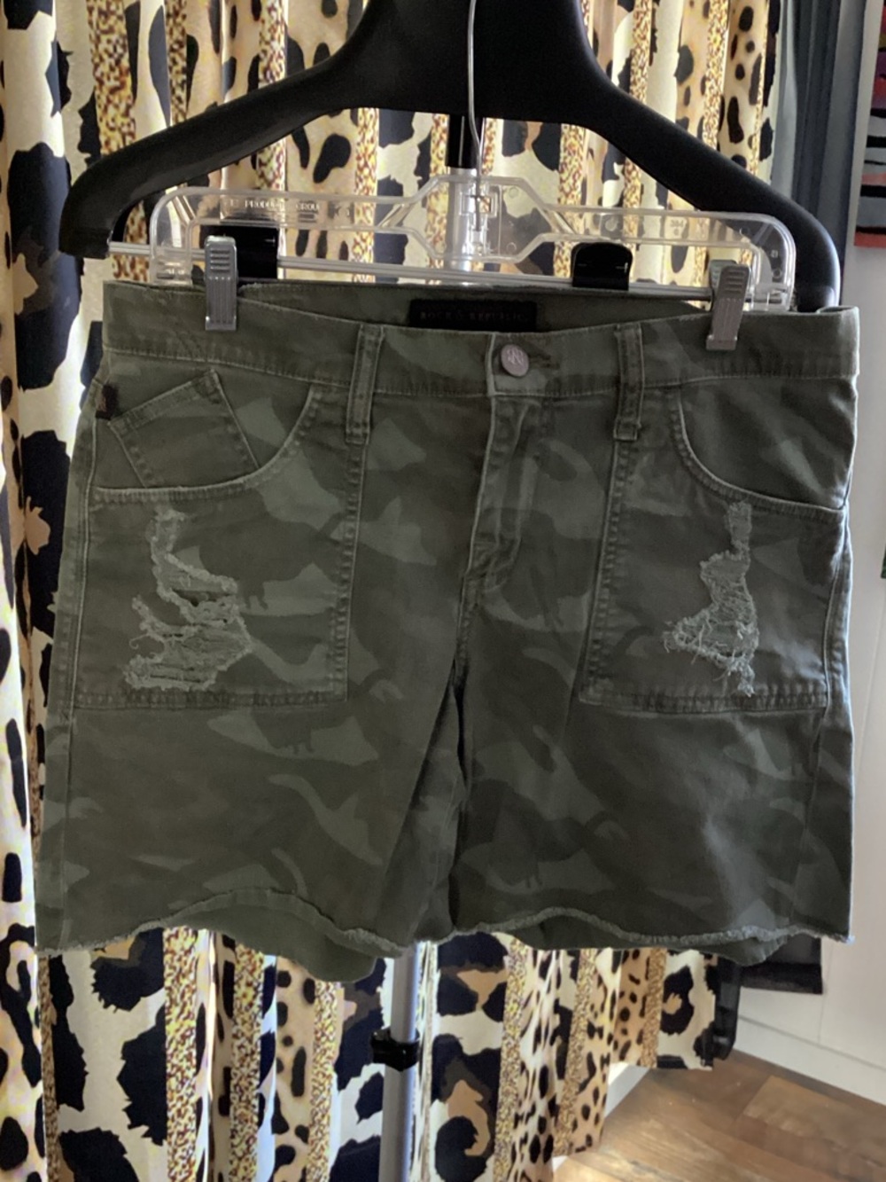 Rock & Republic Olive Camo Distressed Denim Shorts